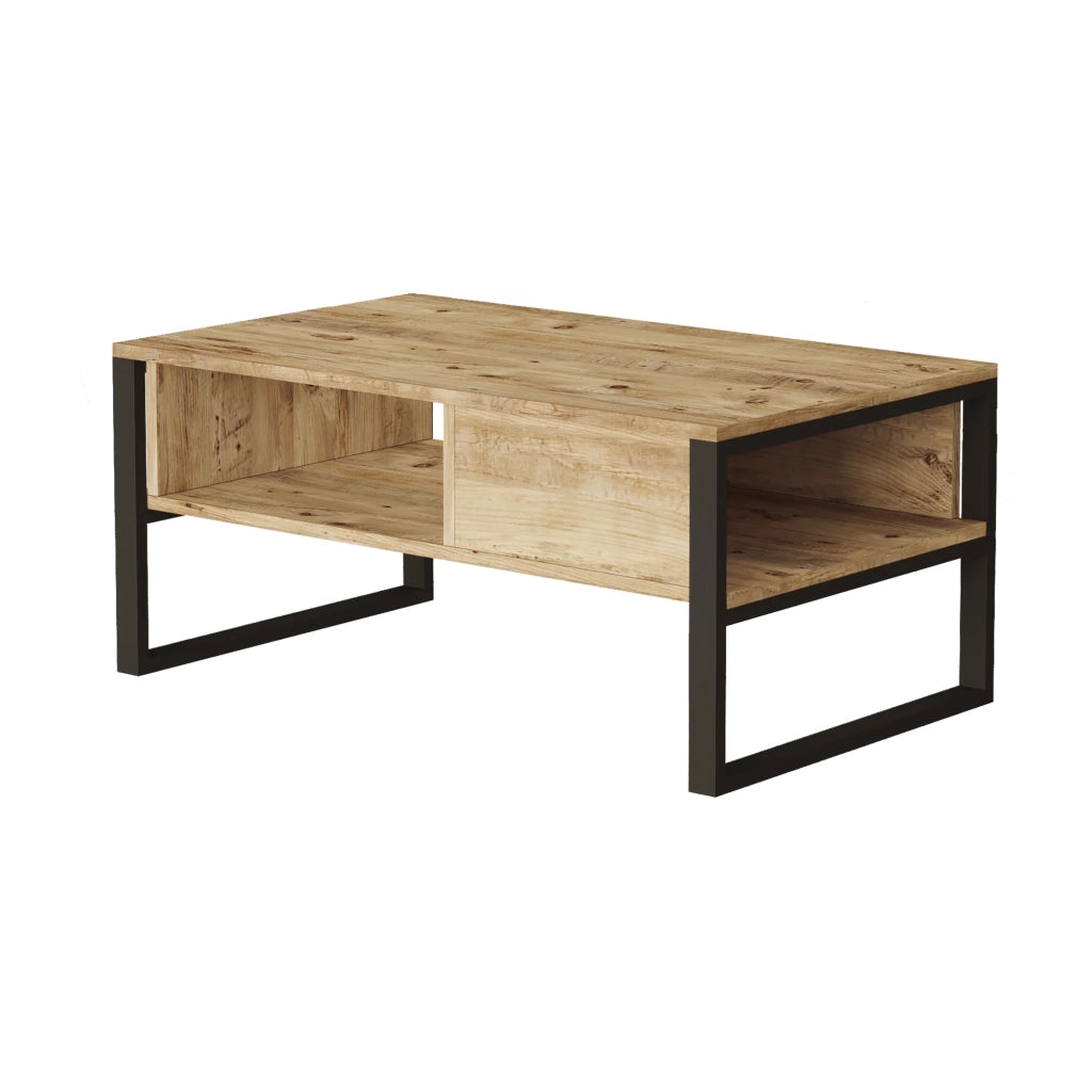 Tavolino da caffè Laukaa con vani portaoggetti 44,5 x 100 x 60 cm effetto rovere rustico/nero 03_0008456