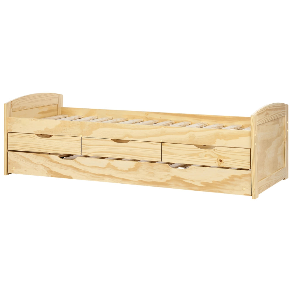 Letto estraibile per bambini in legno di pino chiaro UE a misura singola Telaio Extra Silde Out con cassetti di stoccaggio