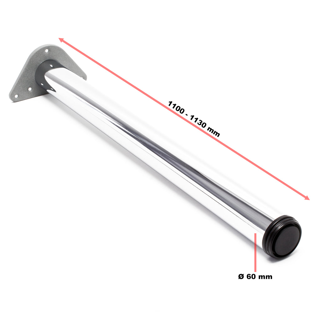 Set 4 gambe per tavolo regolabili in acciaio inox cromato Ø 60mm 1100mm Piedi per mobili
