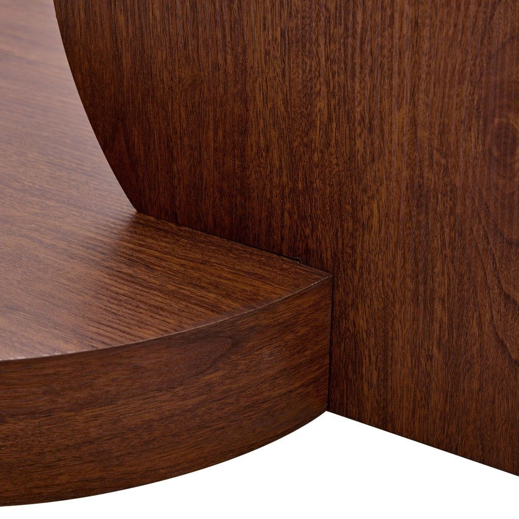 Tavolino da caffè moderno a due livelli in vetro di sicurezza e MDF effetto noce