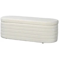 Panca Fondo Letto in Tessuto Teddy con Vano Contenitore per Ingresso e Camera, 116x41x40.5cm, Crema