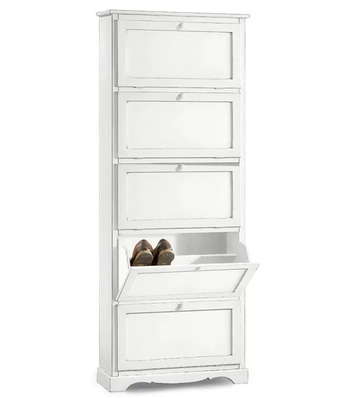 scarpiera 5 ante ribalta arte povera legno bianco 79x30x210 (1282) - Mobili 2G