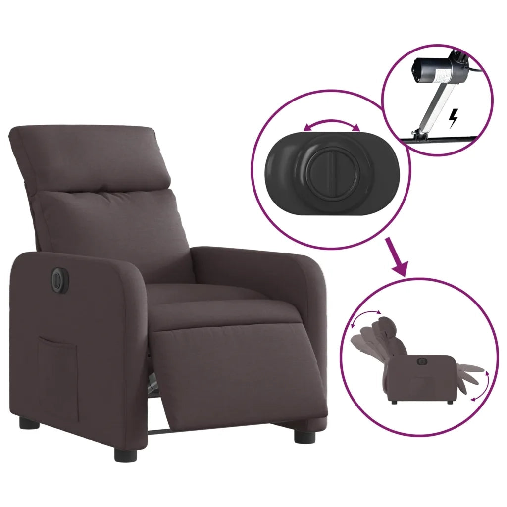 Poltrona | Sedia Relax Elettrica Reclinabile Marrone Scuro in Tessuto
