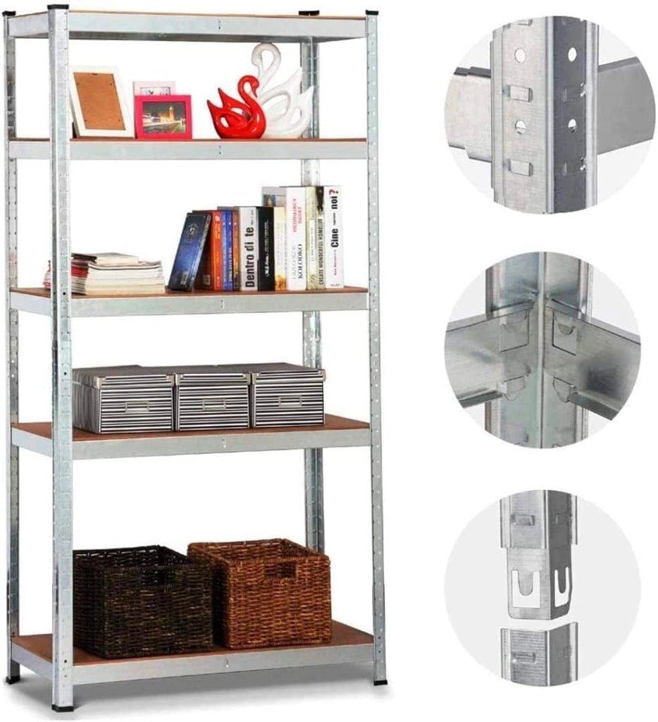 Set di 2 Scaffali per Carichi Pesanti, Scaffalature a 5 Ripiani in Acciaio e ripiani in legno, Senza Viti, in Garage, Portante 750 kg, 40 x 90 x 180 cm (TOTALE 40P X 180L X180A)