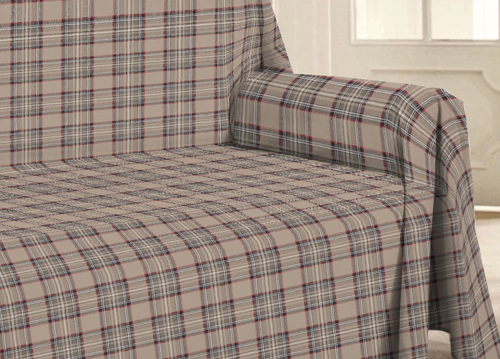 Telo Arredo Multiuso Linea Pensieri Delicati In 100% Cotone Disegno Tartan - Singolo - Beige