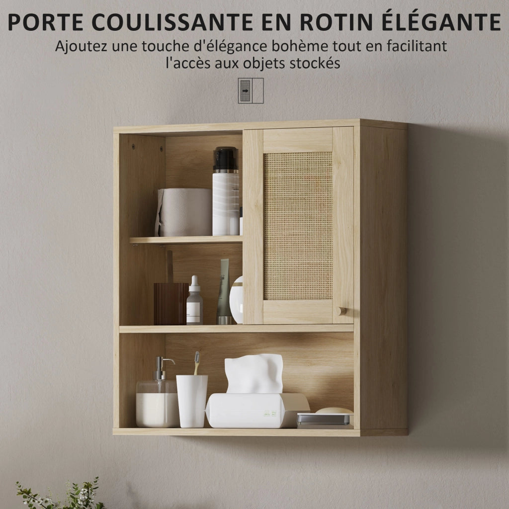 Armadio da bagno con ante scorrevoli e ripiani aperti ¨C zephmum ¨C legno naturale