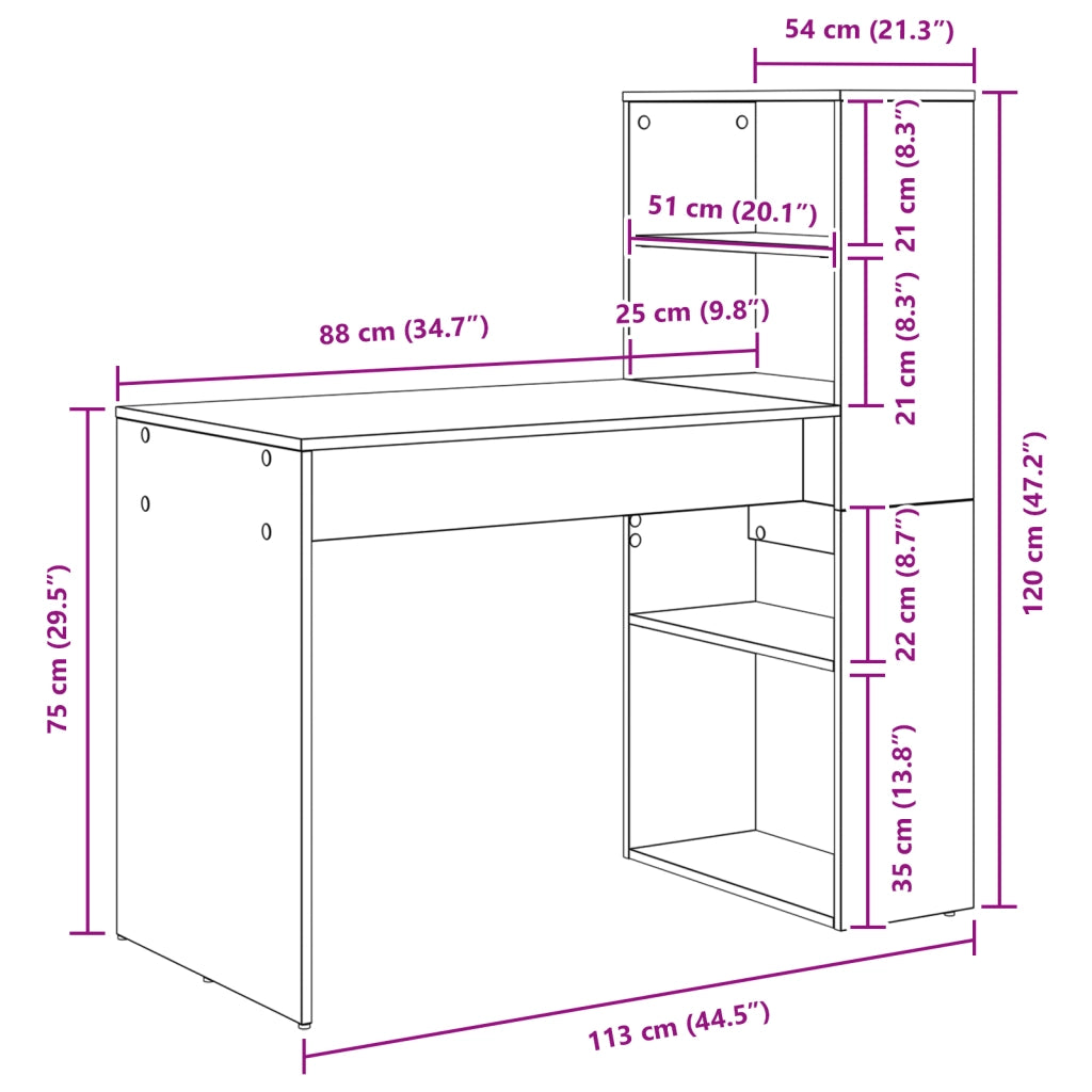 Scrivania con Storage Rovere Sonoma 113x54x120 cm Legno Ingegnerizzato