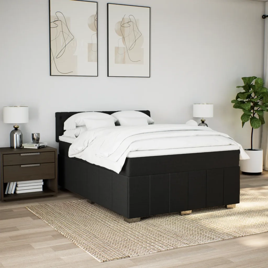 Giroletto a Molle con Materasso Nero 140x200 cm in Tessuto