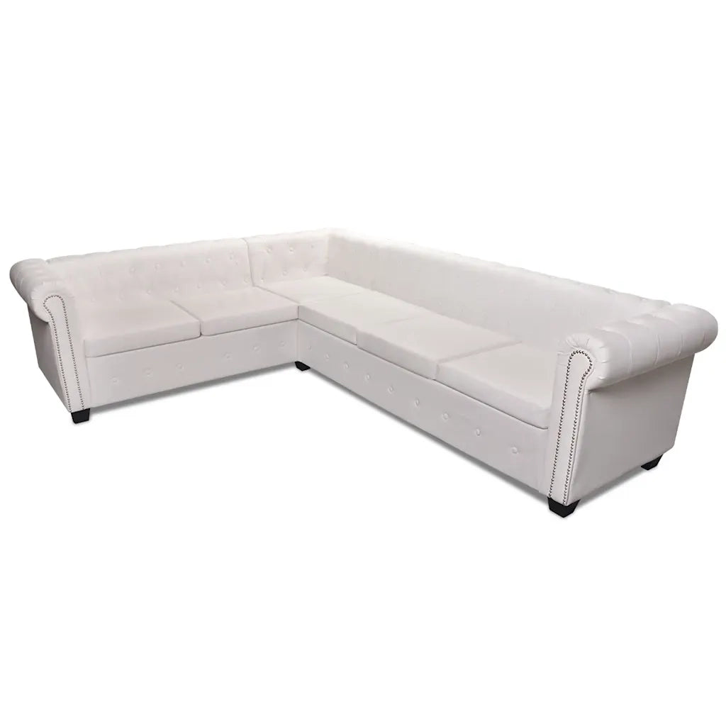 Divano Chersterfield 6 posti Pelle Artificiale Bianca  cod mxl 12542