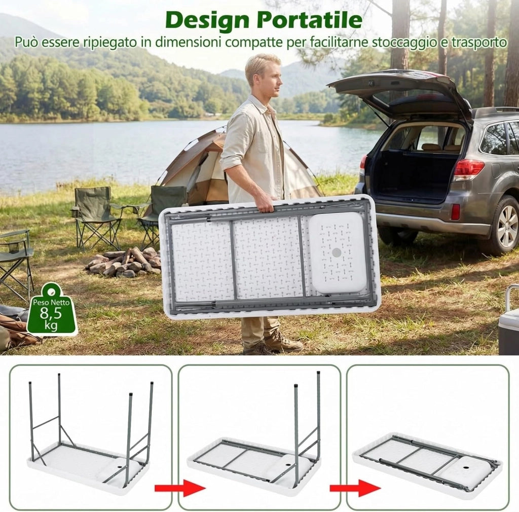 Tavolo da Campeggio con Rubinetto e Lavandino, 104 x 59 cm, Tavolo Pieghevole e Portatile per Lavaggio e Preparazione di Cibi, Pesca e Verdure, per Picnic, Spiaggia, Cortile e Giardino