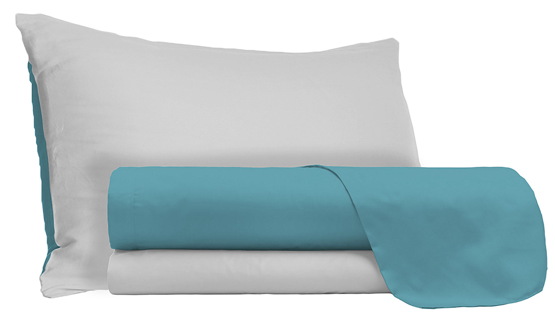 Set Lenzuola Singolo Sopra Sotto e Federe Doubleface Ottanio/Grigio Chiaro