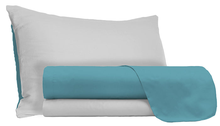 Set Lenzuola Singolo Sopra Sotto e Federe Doubleface Ottanio/Grigio Chiaro