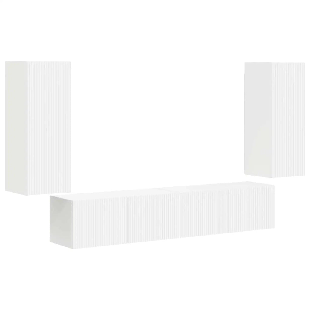 Set di Mobiletto da TV a Parete 4 pcs Bianco Legno multistrato 3408916