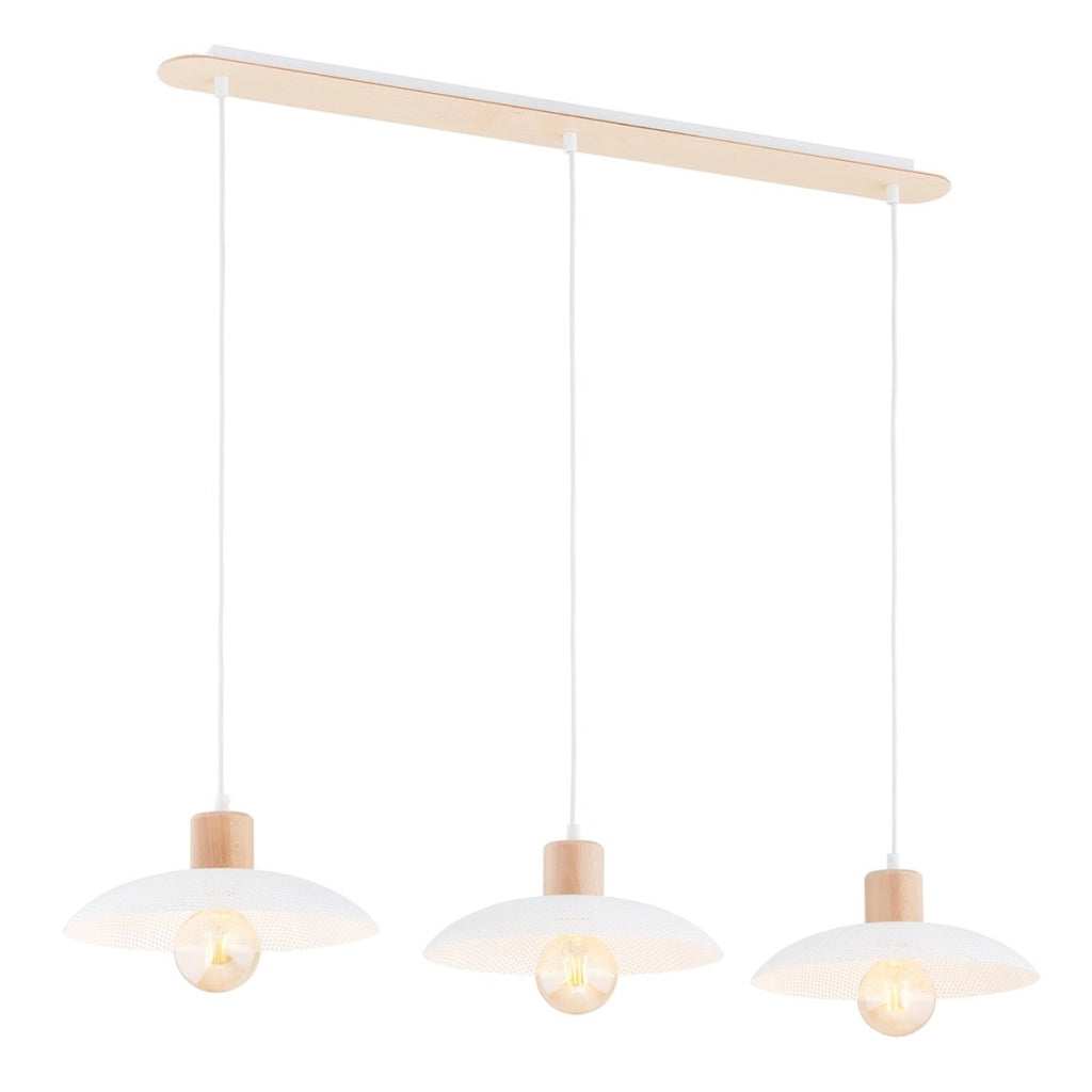 Lampada a sospensione KOBE 3 in acciaio bianco opaco e legno