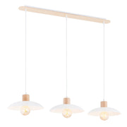 Lampada a sospensione KOBE 3 in acciaio bianco opaco e legno