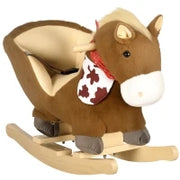 Cavallo a Dondolo per Bambini da 18-36 Mesi con Suoni Realistici, 60x33x50 cm, Marrone e color Legno