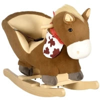 Cavallo a Dondolo per Bambini da 18-36 Mesi con Suoni Realistici, 60x33x50 cm, Marrone e color Legno