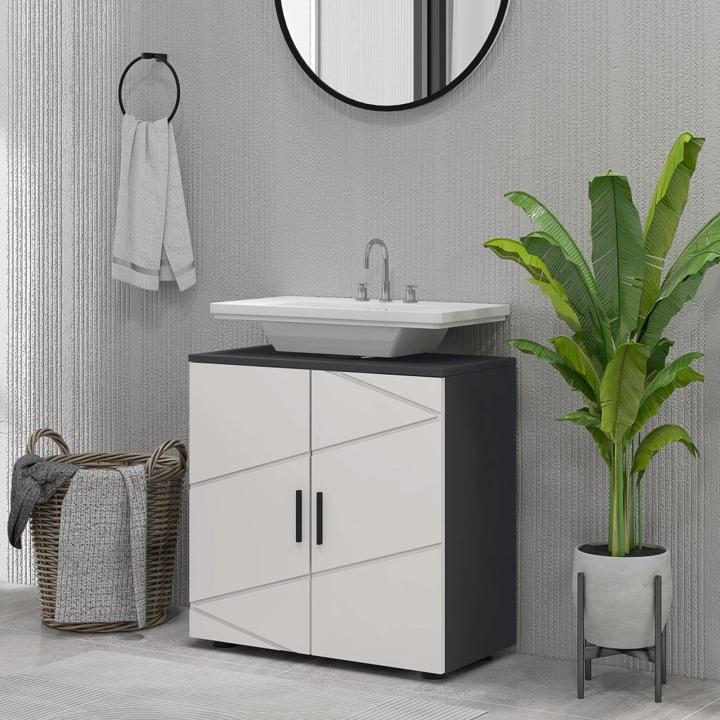 Mobiletto Bagno Legno Sottolavabo 2 Ripiani ¨C zephmum ¨C Grigio Chiaro
