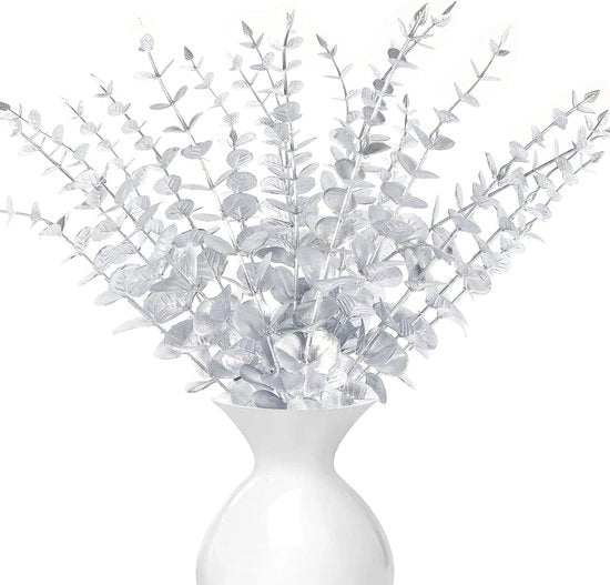 Decorazione di Tavola con Finte Spighe di Eucalipto Premium - Set da 20 con Foglie per Decorazioni di Tavola per Feste e Matrimoni - Argento