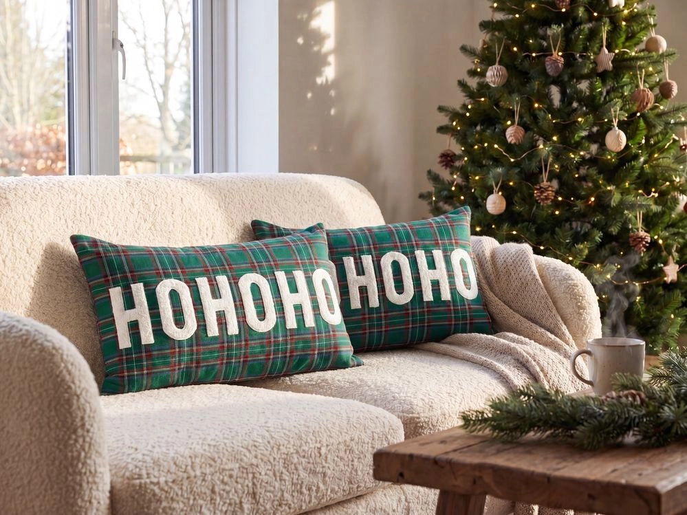 Set di 2 cuscini sparsi in tessuto poliestere verde con motivo natalizio Tartan 30 x 50 cm Accessorio per la decorazione