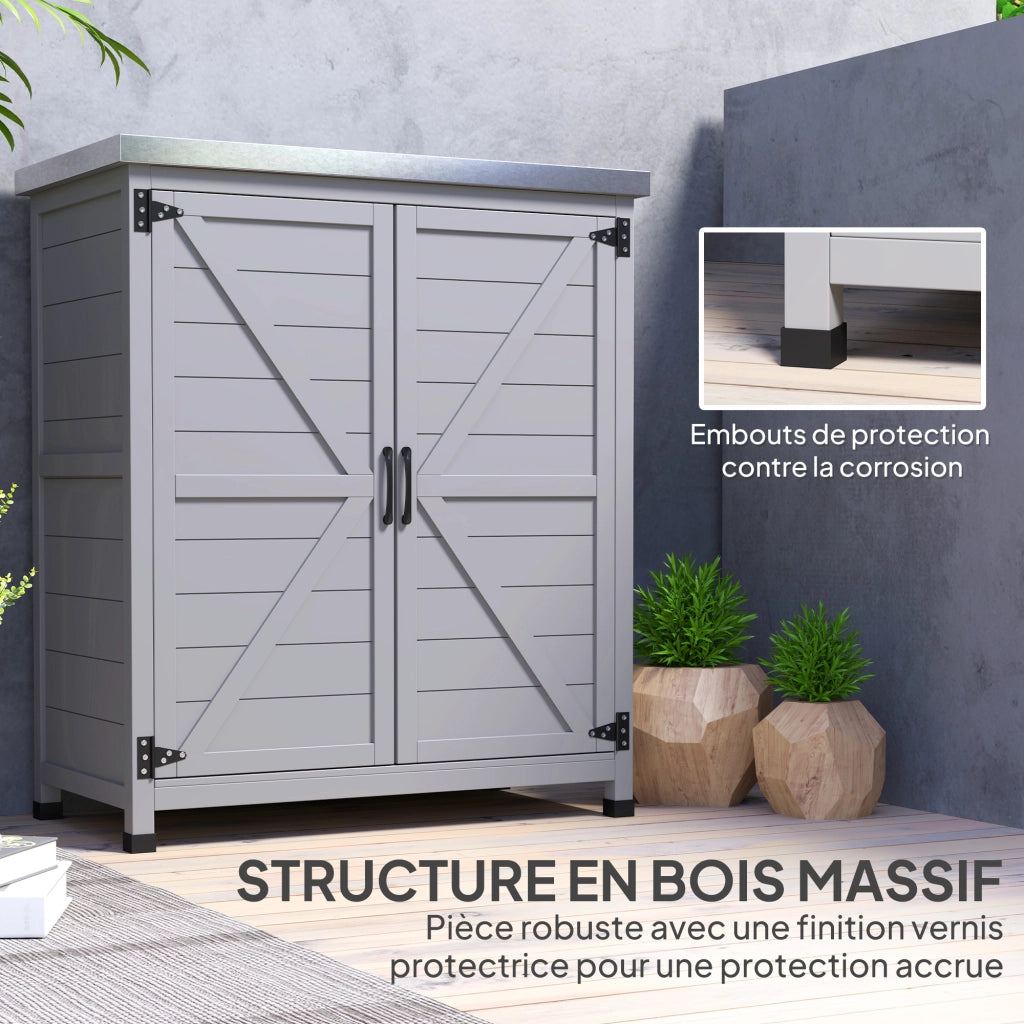 Armadio da giardino in legno con piano lavoro ¨C zephmum ¨C 79x43x92cm grigio