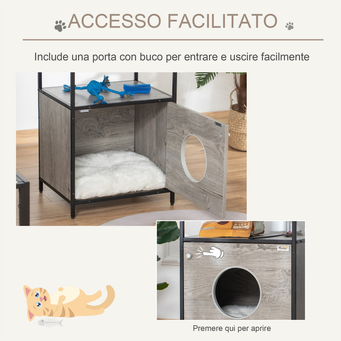 Cuccia per Gatti Mobiletto Multiuso 48x40x65,5 cm con Cuscino Grigio
