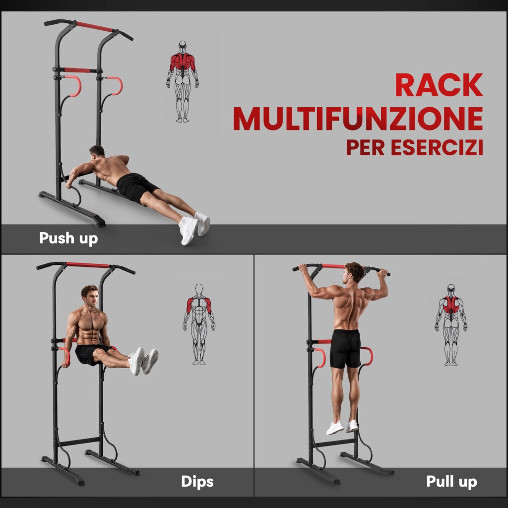 Power Tower Stazione Fitness Multifunzione ¨C zephmum ¨C Nero Rosso, Altezza Regolabile 171-219cm