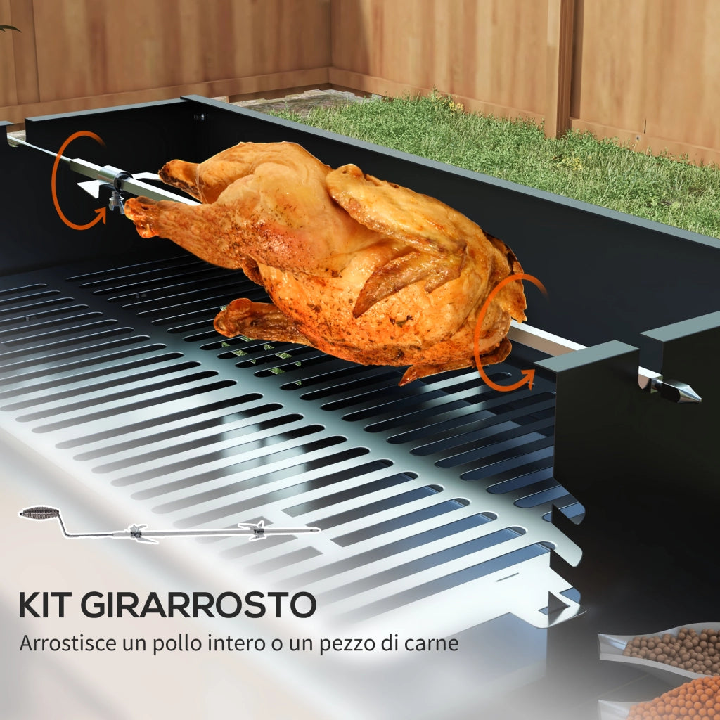 Barbecue Carbone 3 Livelli con Mensole Pieghevoli e Girarrosto ¨C zephmum ¨C Acciaio Inox, Nero, 118x32x90 cm