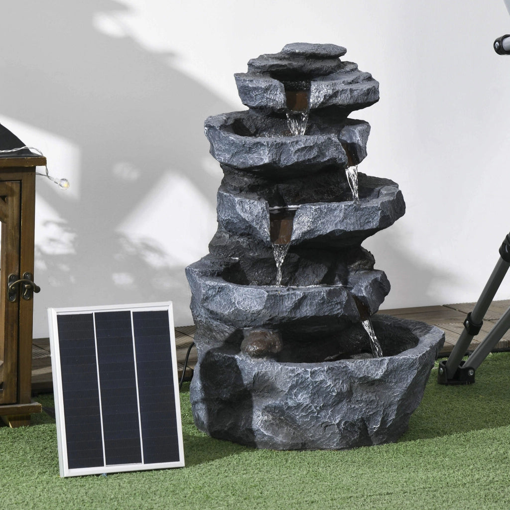 Fontana da giardino solare a 5 livelli in resina con luci LED e pompa ¨C zephmum ¨C grigio