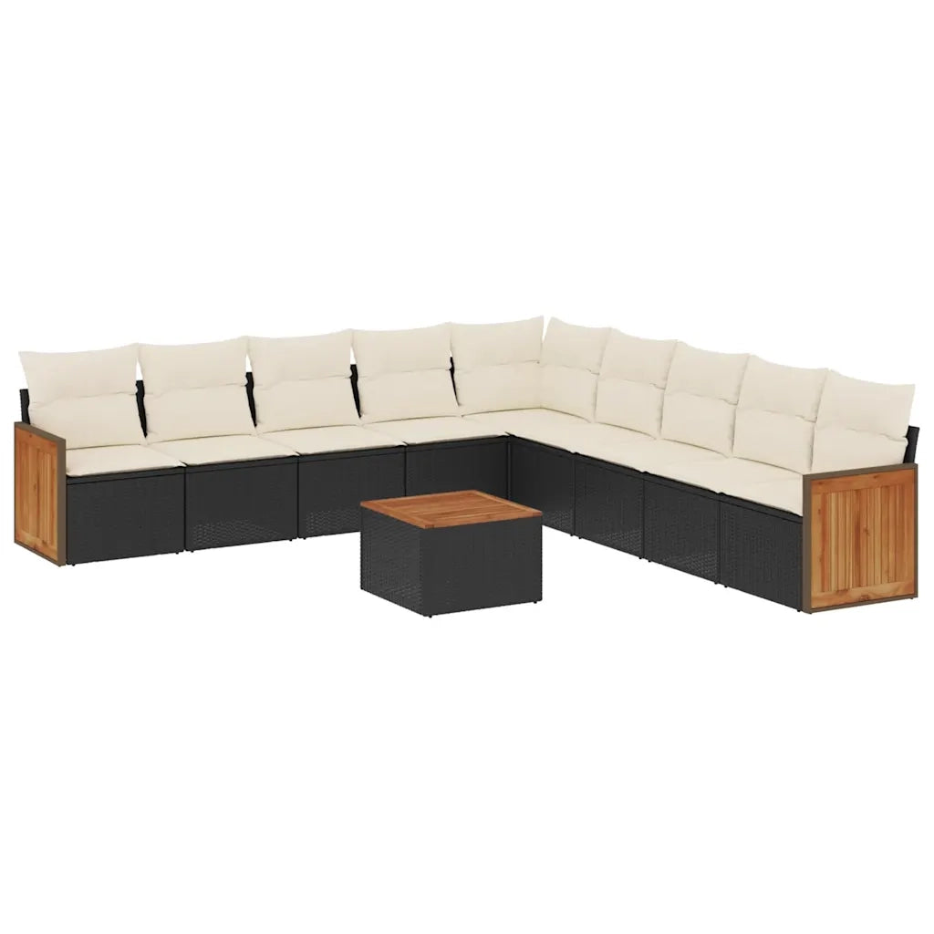 Set Divani da Giardino 10pz con Cuscini in Polyrattan Nero 3260145