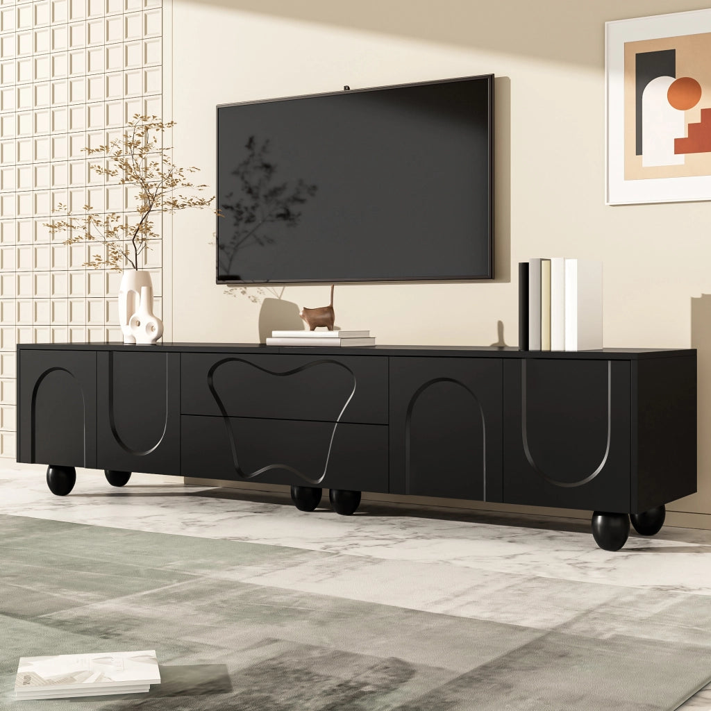 Mobile TV con 2 Ante e 2 Cassetti; Stile Minimalista; Soggiorno; 180??40??42 cm; in Pannello Truciolare; Nero