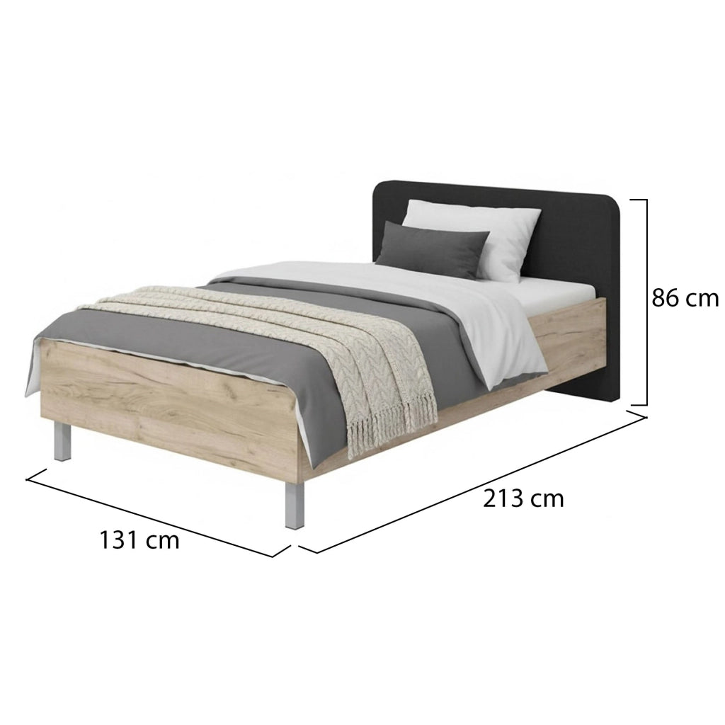 Norcia, Letto Piazza e Mezza Dimensione Materasso 120x200 cm, Marrone Rovere Grigio
