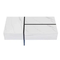 Tavolino Salotto Moderno con Sistema di Illuminazione a LED, Design in Marmo Sintetico con 3 Cassetti, 100x50x34.5 cm, Bianco