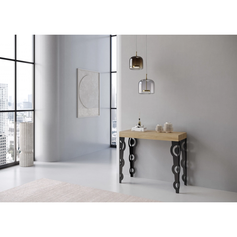 Consolle allungabile 90x40/300 cm Karamay Premium telaio Antracite - Quercia Natura