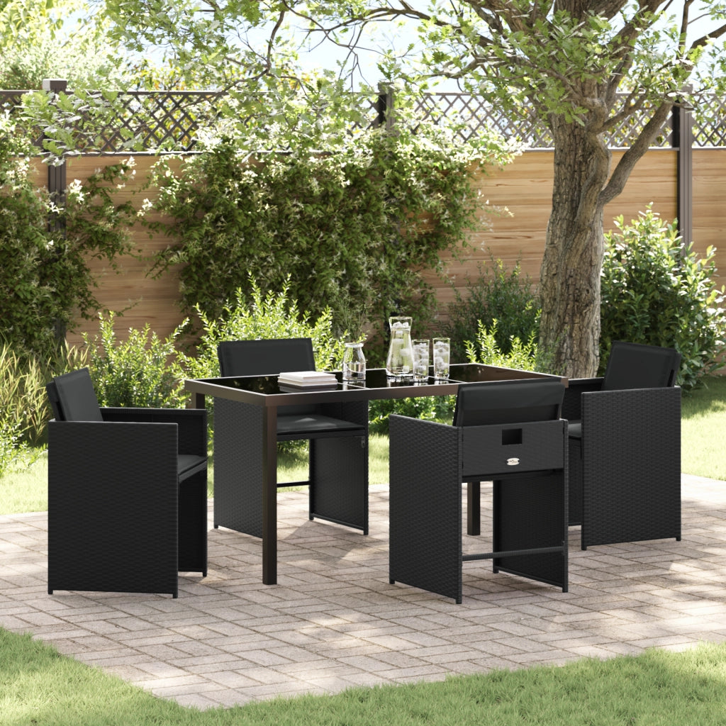 Set da pranzo da giardino a 5 pezzi con cuscini nero polyrattan