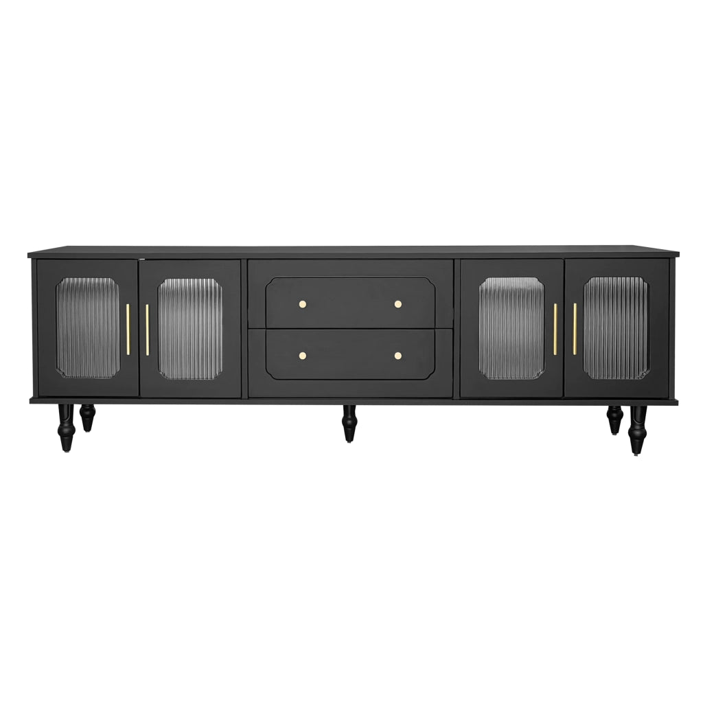Mobile TV Basso Stile Retr¨° ¨C MINIMAL ¨C Legno Massello, Porta in Vetro, Nero