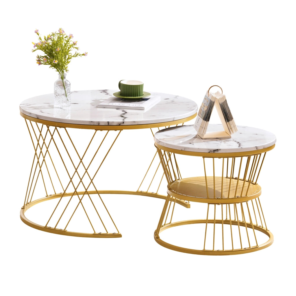 Set di tavolini da caffè 70x70x47 cm e 45x45x40 cm; impilabili; MDF; bianco