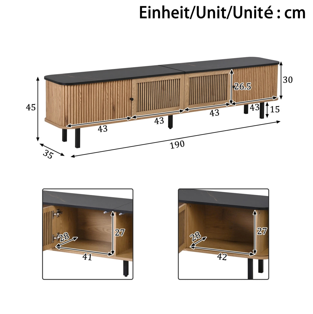 Mobile TV 190x35x45 cm con ante scorrevoli e griglia in MDF e pannello truciolare naturale