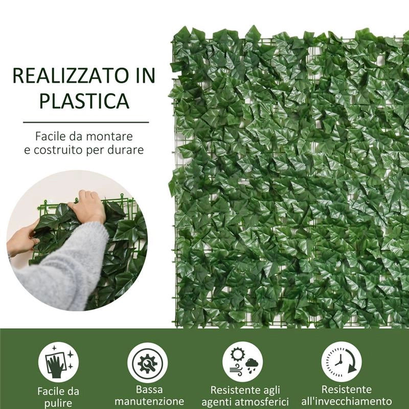 ROTOLO DI SIEPE ARTIFICIALE PER BALCONE IN PE CON FOGLIE 300X100 CM VERDE SCURO
