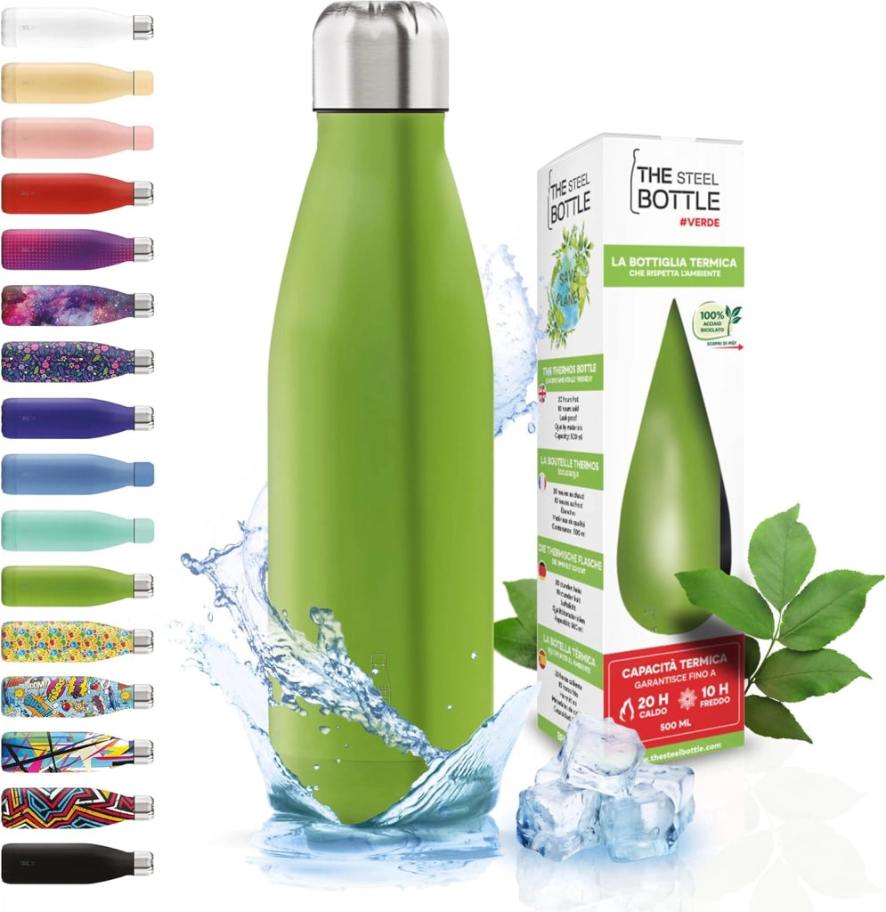 The Steel Bottle Bottiglia termica in Acciaio Inox Capacità 500 ml Chiusura Ermetica - Verde