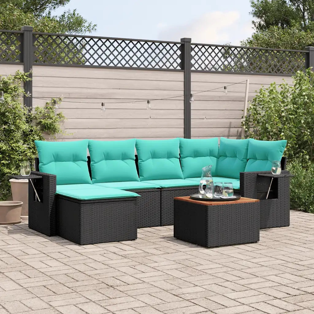 Set Divani da Giardino 7 pz con Cuscini Nero in Polyrattan 3224664
