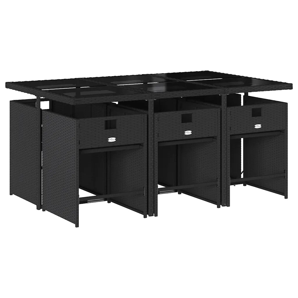 Set da Pranzo da Giardino 7 pz Nero con Cuscini in Polyrattan 3211087