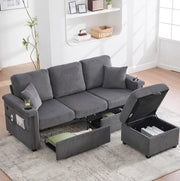 Divano modulare con contenitore 194x73x81 cm in tessuto effetto velluto a coste; grigio scuro