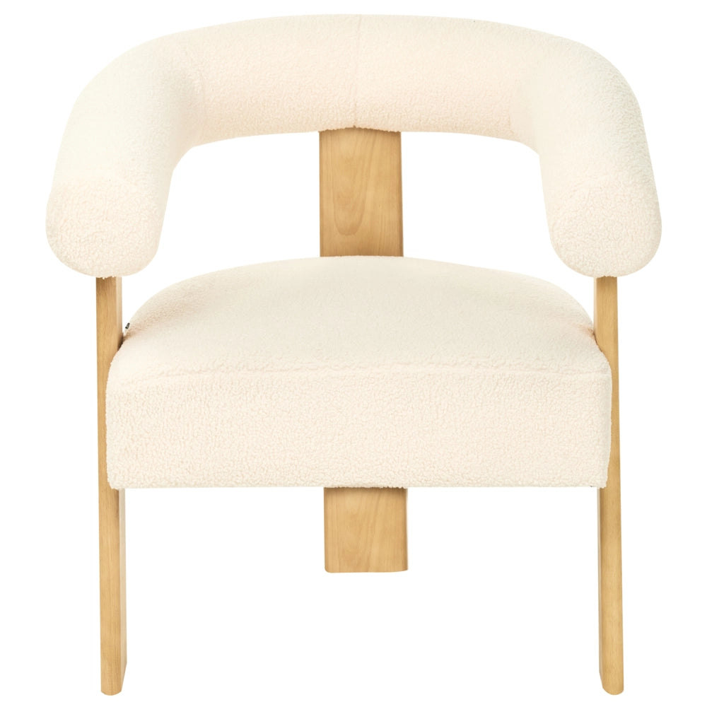 Set da salotto divano a 2 posti poltrona imbottita bouclé bianco sporco e marrone chiaro stile retrò soggiorno