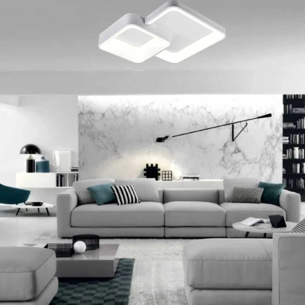 Trade Shop - Plafoniera Soffitto Led 58w 2 Quadrati Lampadario Cct 3 Colorazioni 3000k A 6500k C59-3c - Bianco