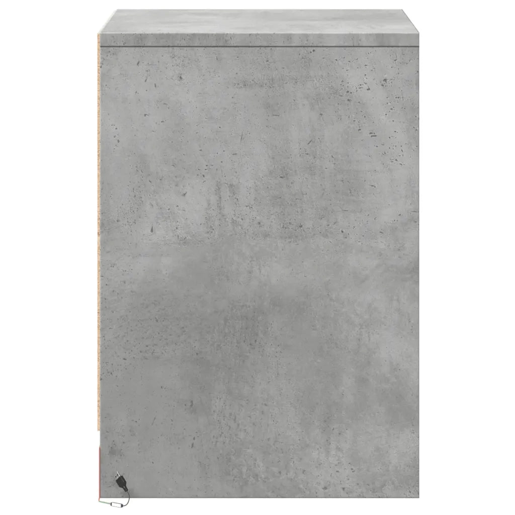 Comodino | Armadio da Notte | Mobiletto da notte con Luci LED Grigio Cemento in Legno Multistrato