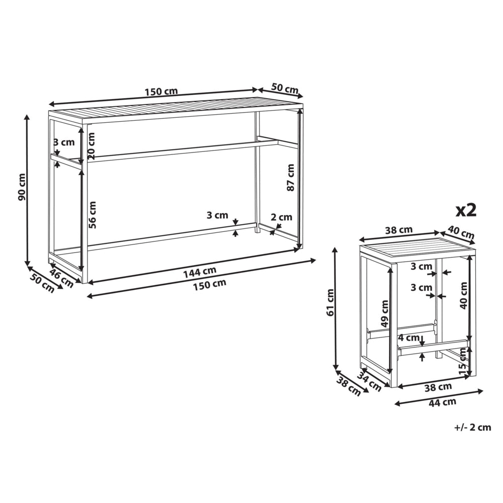 Set da giardino 3 elementi per interni ed esterni, tavolo e 2 sgabelli, acciaio, legno plastico bianco design moderno