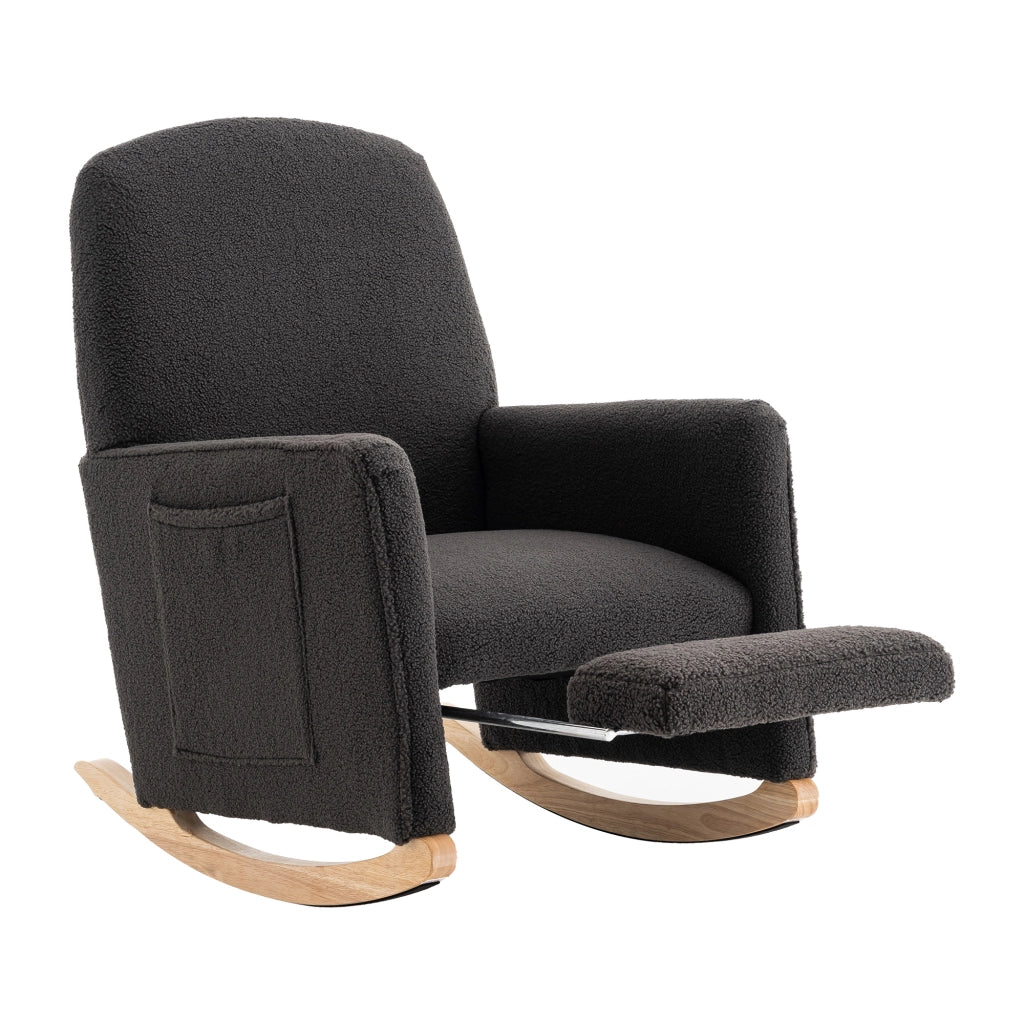sedia a dondolo con poggiapiedi; schienale alto ergonomico e braccioli; in tessuto teddy grigio scuro 67 Ã— 126 Ã— 98 cm