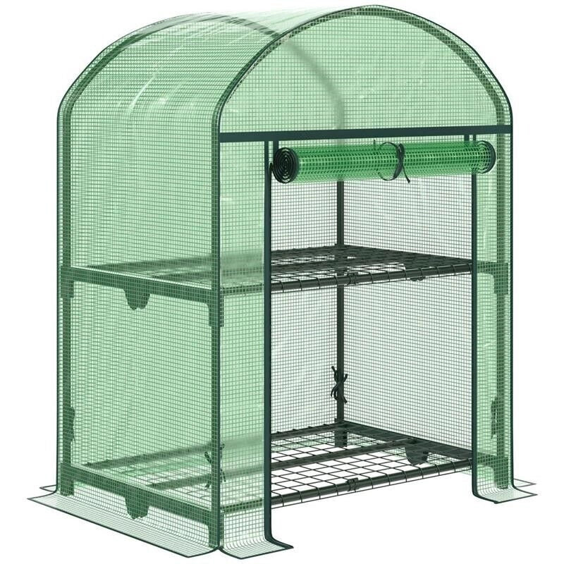MINI SERRA DA GIARDINO CON 2 RIPIANI IN METALLO E COPERTURA  69X49X92CM VERDE