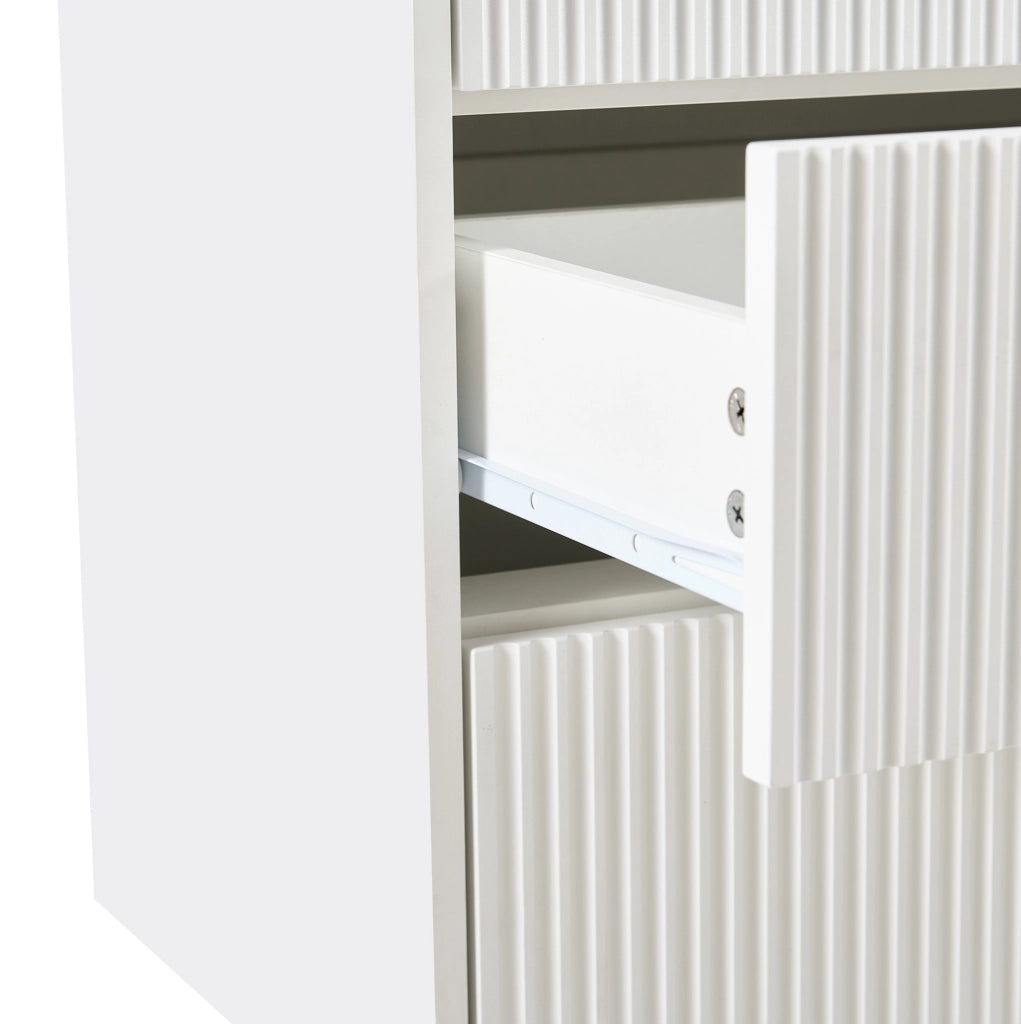 Cassettiera in MDF bianca con 3 cassetti e gambe in metallo dorato